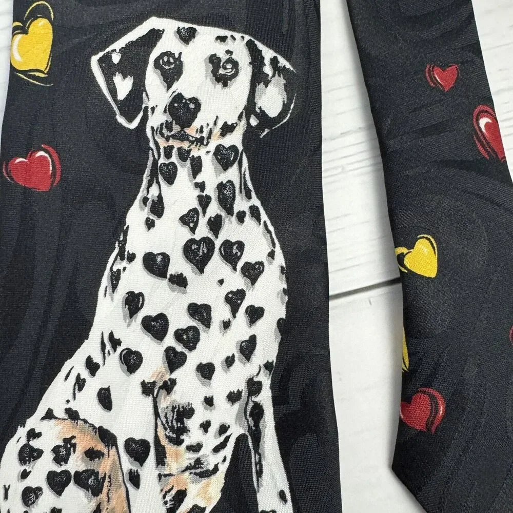 Pet Love‎ Hallmark Men's Necktie Tie Polyester Jacquard Dalmatian Dog Hearts EUC